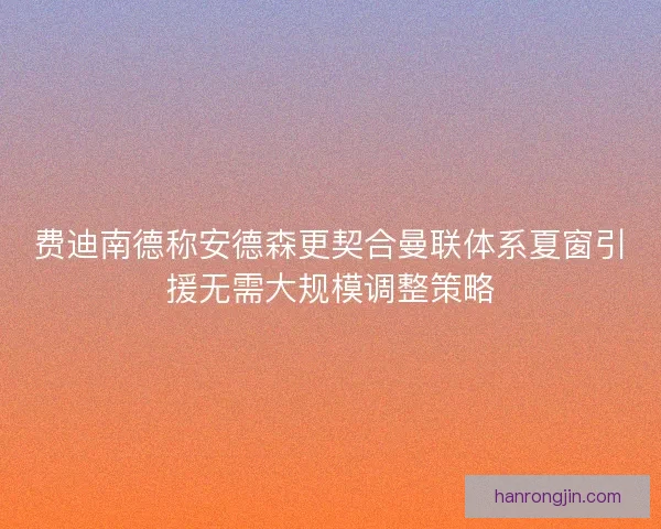 费迪南德称安德森更契合曼联体系夏窗引援无需大规模调整策略